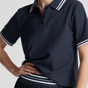 Beyond Yoga• Navy Polo Top with White Stripe Trim